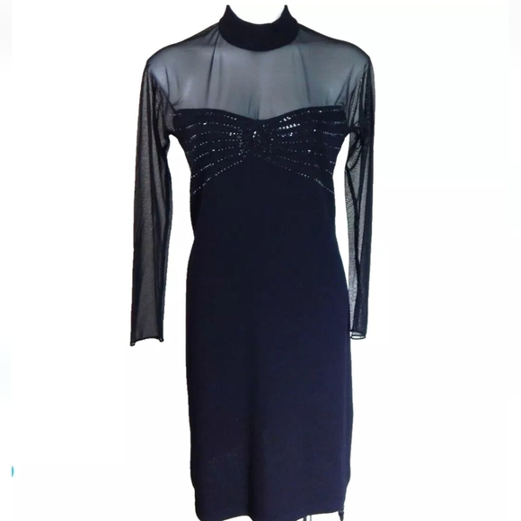 St. John Vintage Santana Knit Mesh Rhinestone Dress - Picture 1 of 7